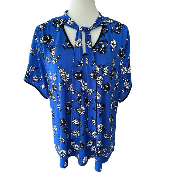 Adrianna Vittadini Floral Short Sleeve Top-Size 2X-Cute Neck Detail - Picture 1 of 2
